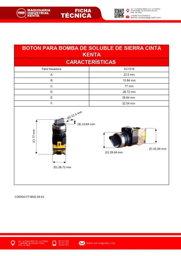 BOTON PARA BOMBA DE SOLUBLE DE SIERRA CINTA SC1018 KENTA-FT