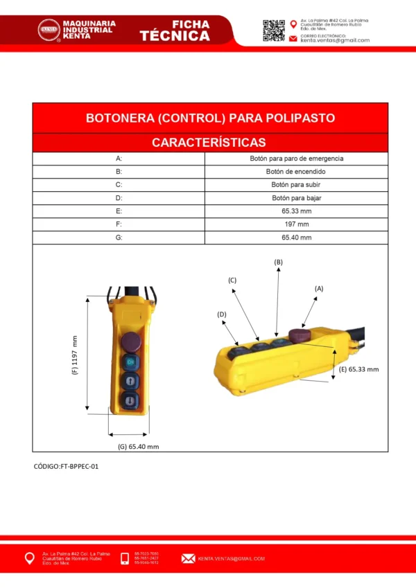 BOTONERA (CONTROL) PARA POLIPASTO-FT