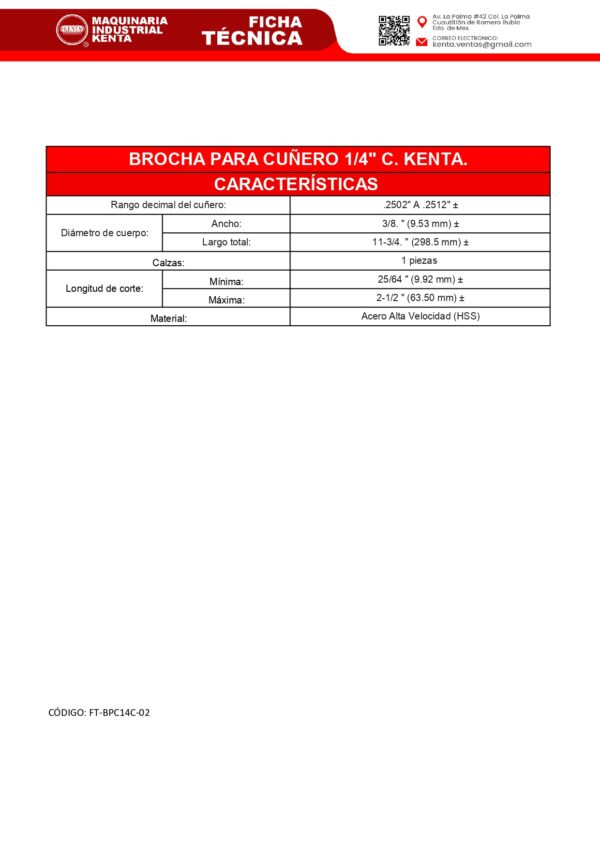 BROCHA PARA CUÑERO 14 C. KENTA-FT.