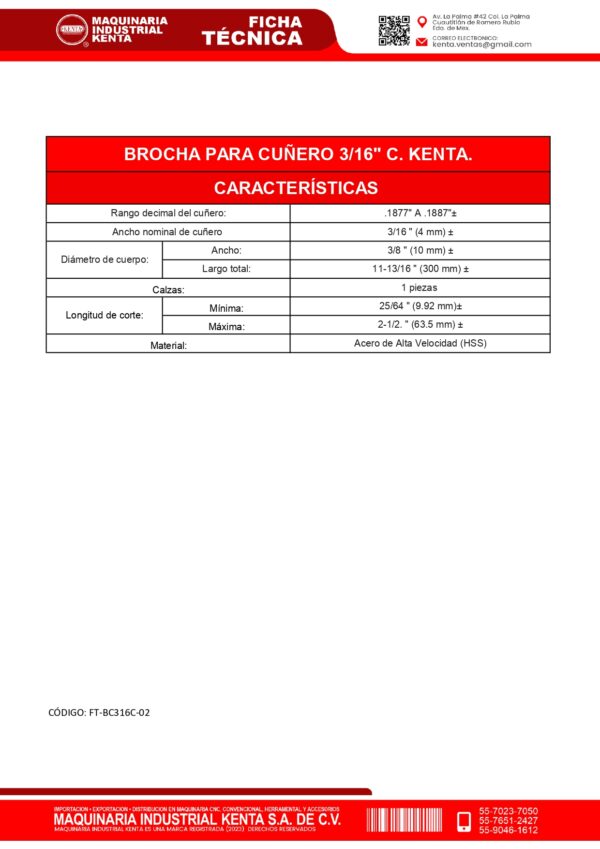 BROCHA PARA CUÑERO 316 C. KENTA-FT.