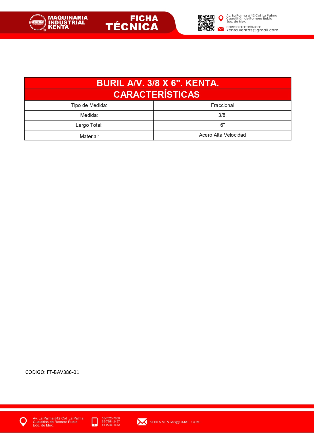 BURIL AV. 38 X 6. KENTA-FT.