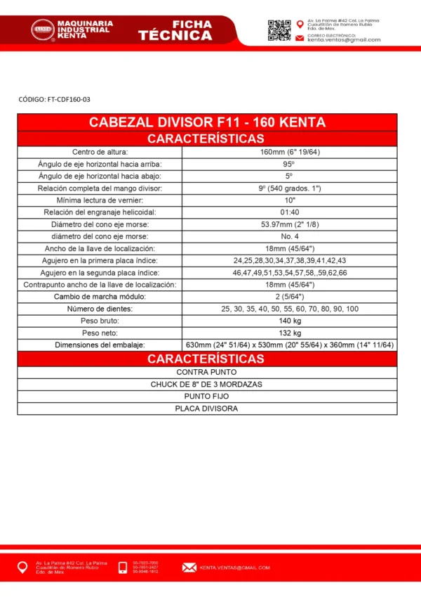 CABEZAL DIVISOR F11-160. KENTA-FT