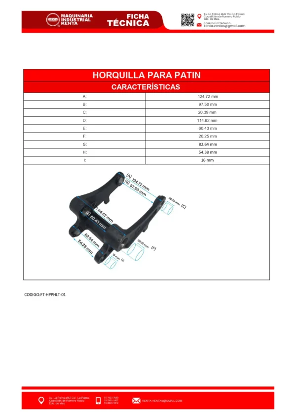 HORQUILLA PARA PATIN HIDRAULICO (LLANTA TRASERA)-FT