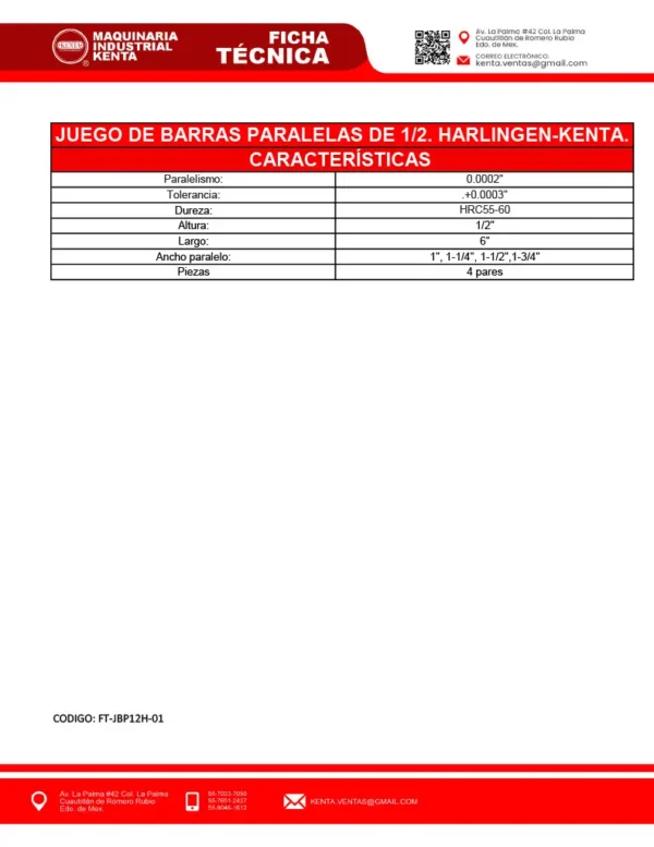 JUEGO DE BARRAS PARALELAS DE 12 HARLINGEN-KENTA-FT