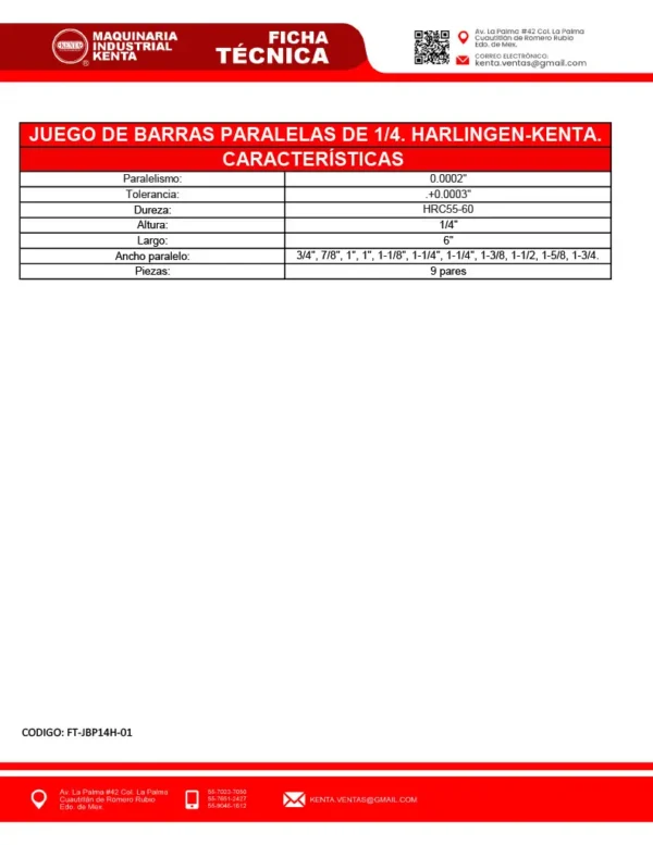 JUEGO DE BARRAS PARALELAS DE 14 HARLINGEN-KENTA-FT