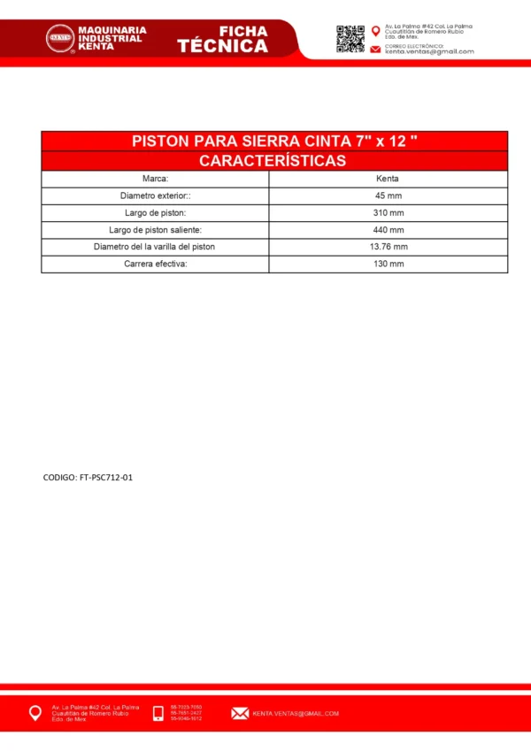 PISTON PARA SIERRA CINTA 7X12 KENTA-FT