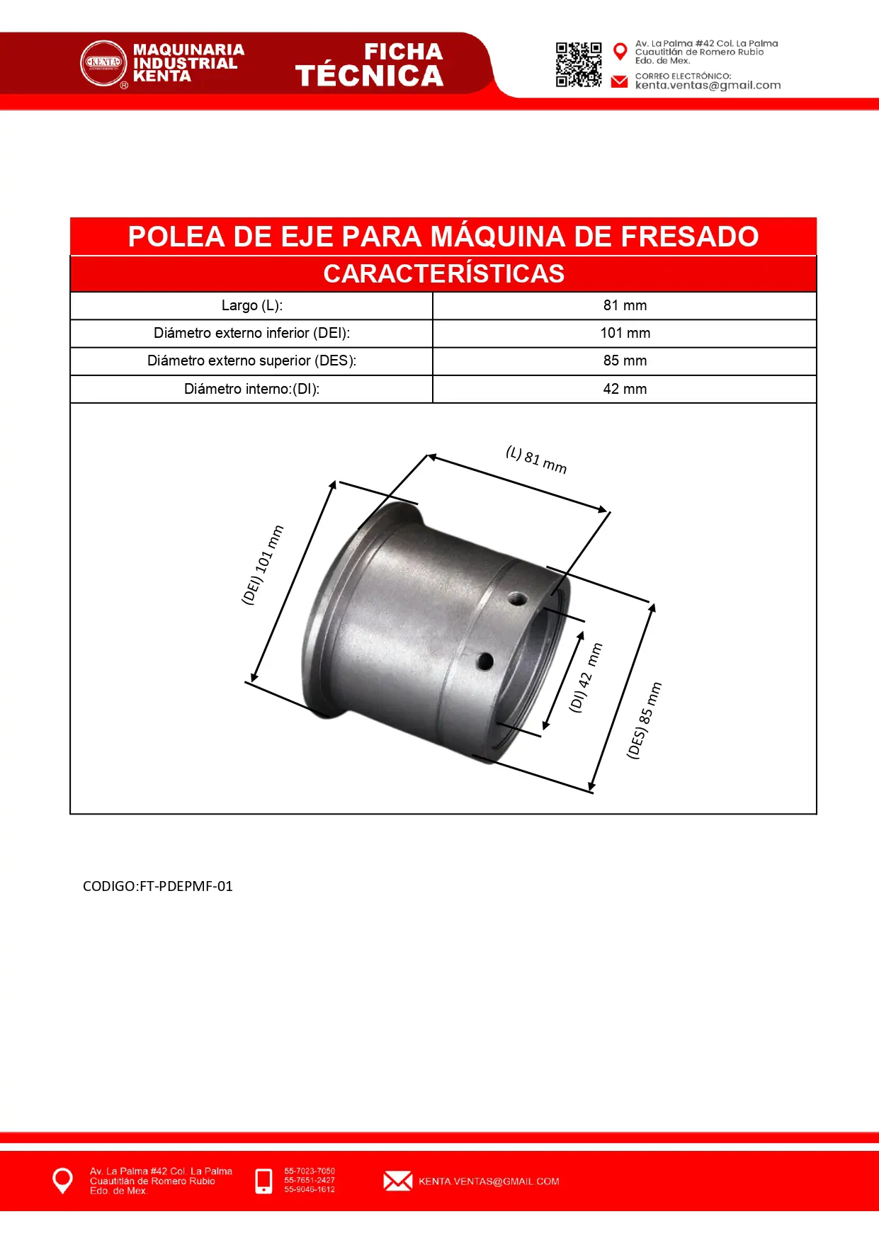 POLEA DE EJE PARA MÁQUINA DE FRESADO-FT