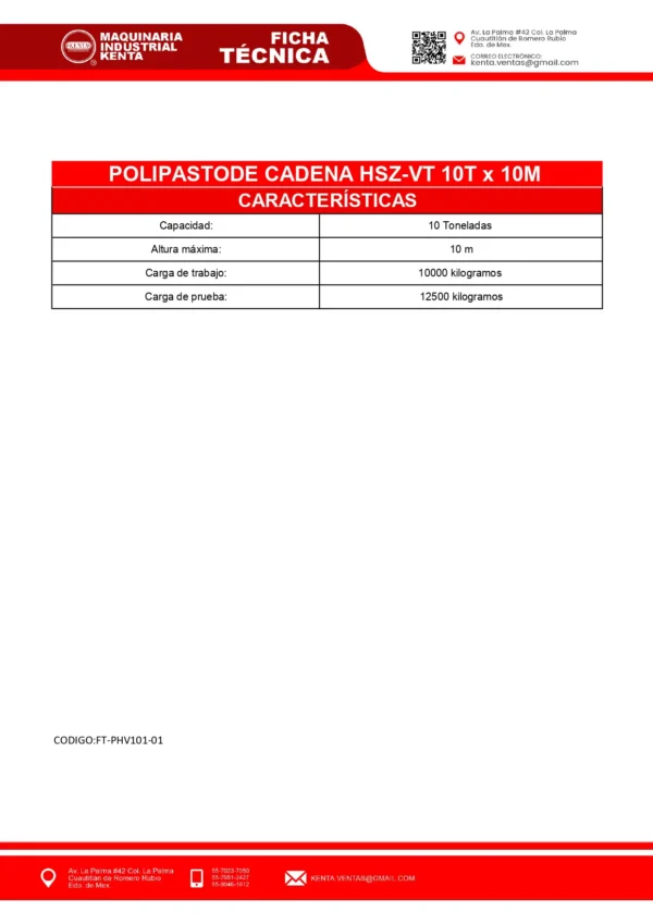 POLIPASTO TIPO HSZ-VT. MOD. 10TX10M 10 TONELADAS X 10 METROS KENTA-FT.