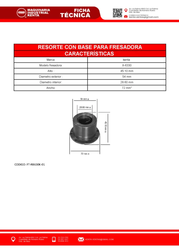 RESORTE CON BASE PARA X6330. KENTA-FT