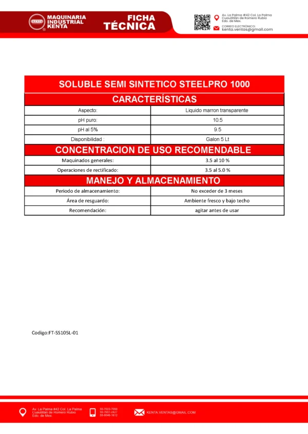 SOLUBLE SEMI SINTETICO STEELPRO-1000 GALON. KENTA.-FT