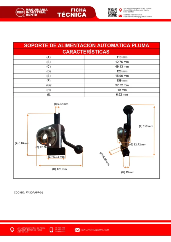 SOPORTE DE ALIMENTACIÓN AUTOMÁTICA PLUMA-FT