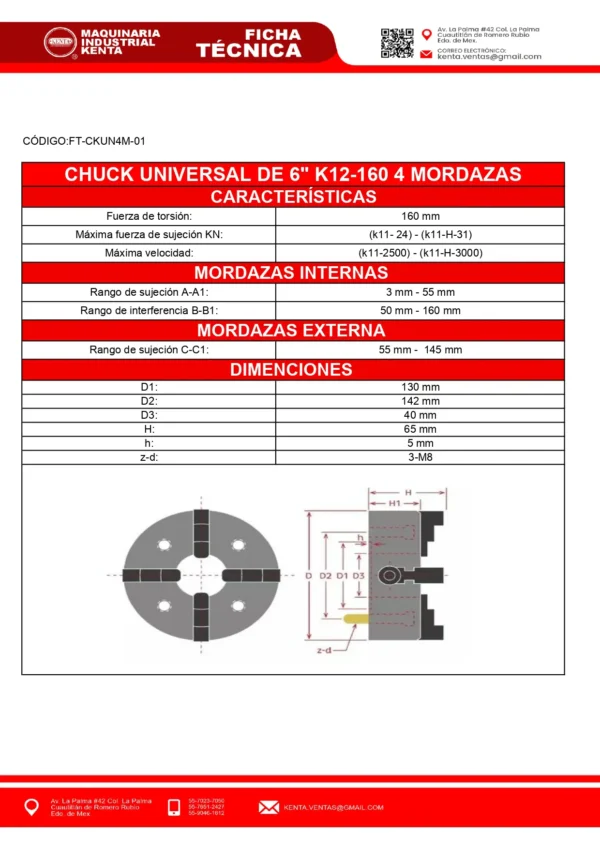 CHUCK UNIVERSAL K12 160 6 4 MORDAZAS, KENTA-FT