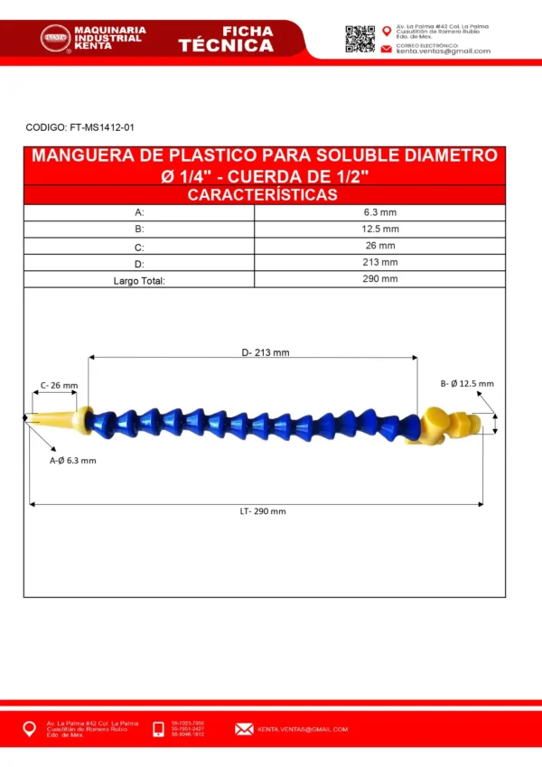 MANGUERA PARA SOLUBLE PLASTICO DIAMETRO 14 CUERDA 12-FT