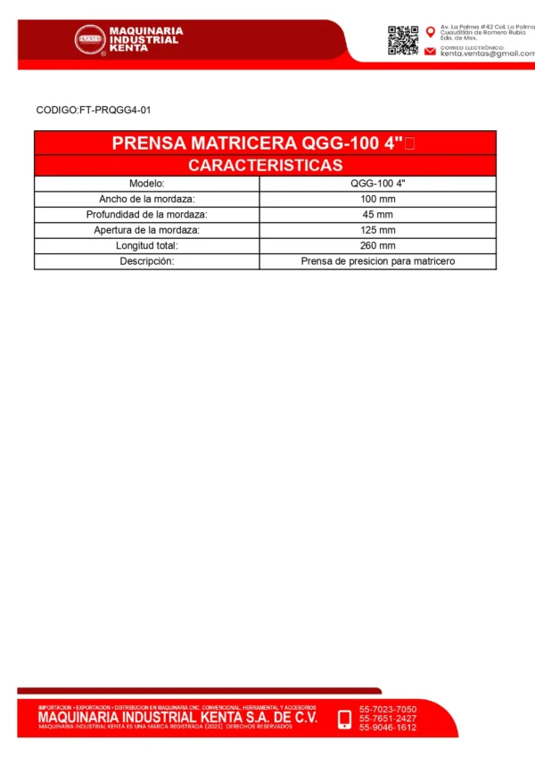 PRENSA MATRISERA MODELO QGG-100 4-FT