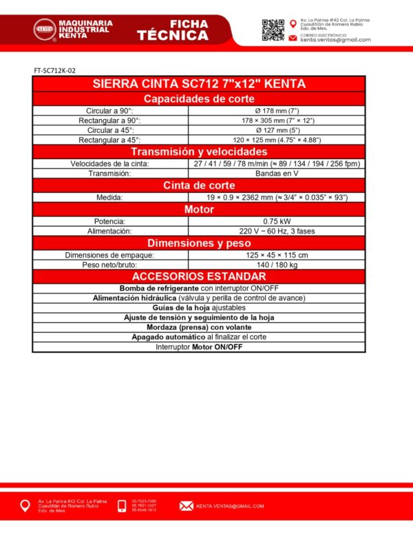 SIERRA CINTA SC712 7"x12" KENTA - Imagen 4